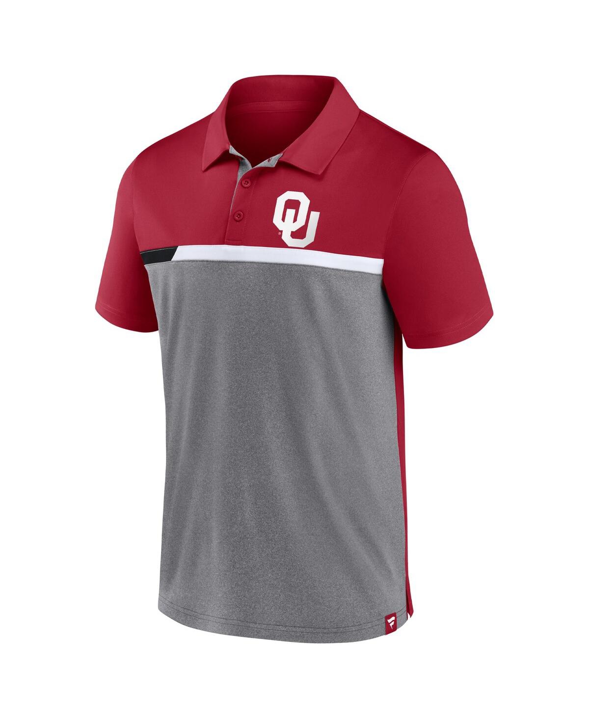 Men's Fanaticsand Heathered Gray Oklahoma Sooners Split Block Color Block Polo Shirt - Crimson, Heathered Gray