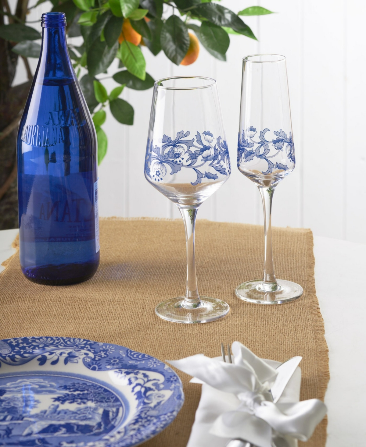 Spode Blue Italian Champagne Flutes, Set of 4