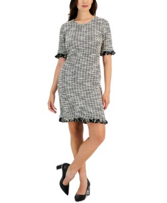 Tahari ASL - Women's Fringe-Trim Boucl&eacute; Sheath Dress