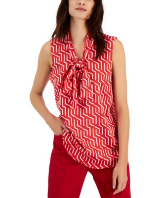 Tahari ASL - Women's Printed Sleeveless Bow-Neck Top