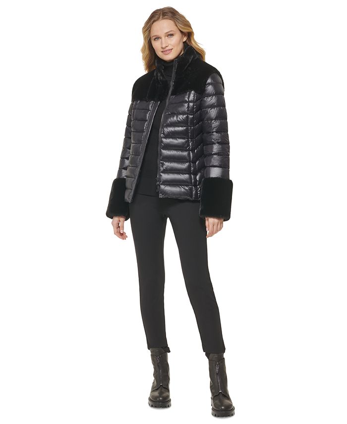 DKNY Women's Zip-Front Faux-Fur-Trimmed Puffer Jacket - Macy's