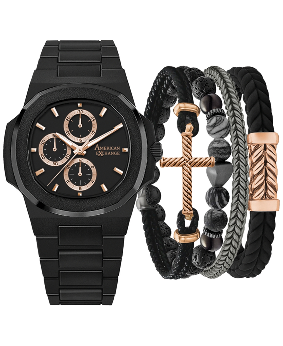 Men's Matte Black Metal Alloy Bracelet Watch 52mm Gift Set - Black
