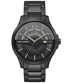 Men's Automatic Quartz Three-Hand Date Black Stainless Steel Bracelet Watch, 46mm