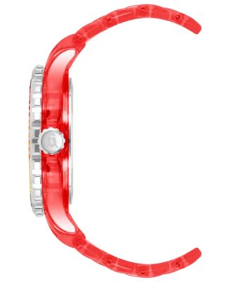Women's Analog Transparent Red Plastic with Rainbow Crystal Bracelet Watch, 40mm