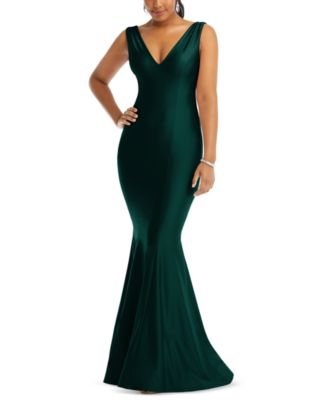 Women's Shirred Shoulder Stretch Satin Mermaid Dress with Slight Train