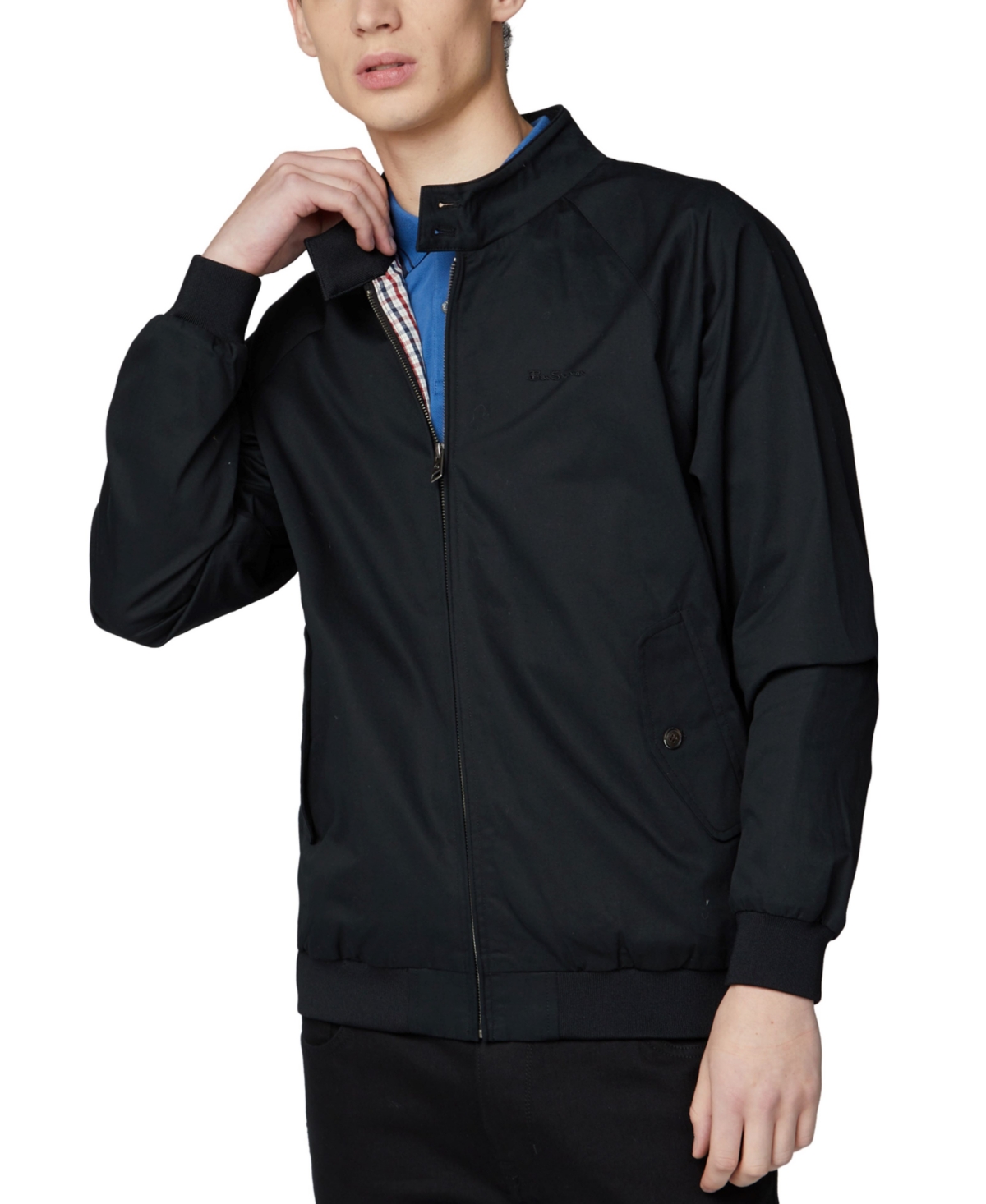 Men's Signature Harrington Zip-Front Embroidered Jacket - Black