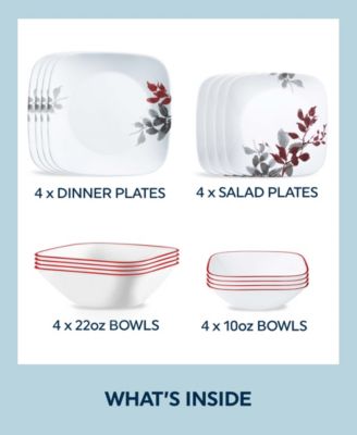 Square Kyoto Leaves 16 Pc. Dinnerware Set, Service for 4