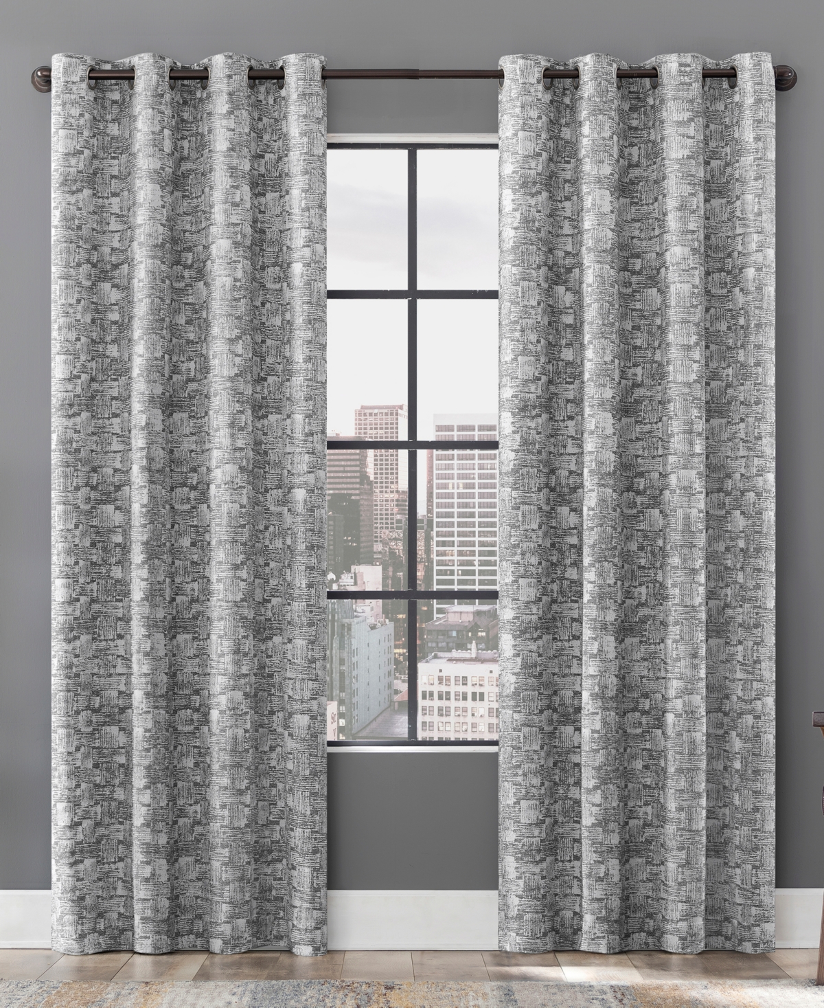 Scott Living Osaka Inverted Brushstrokes Cotton Blend 100% Blackout Grommet Curtain Panel