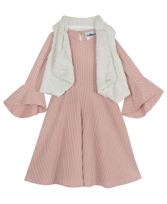 Rare Editions Little Girls Knit Dress and Faux Fur Vest, 2 Piece Set