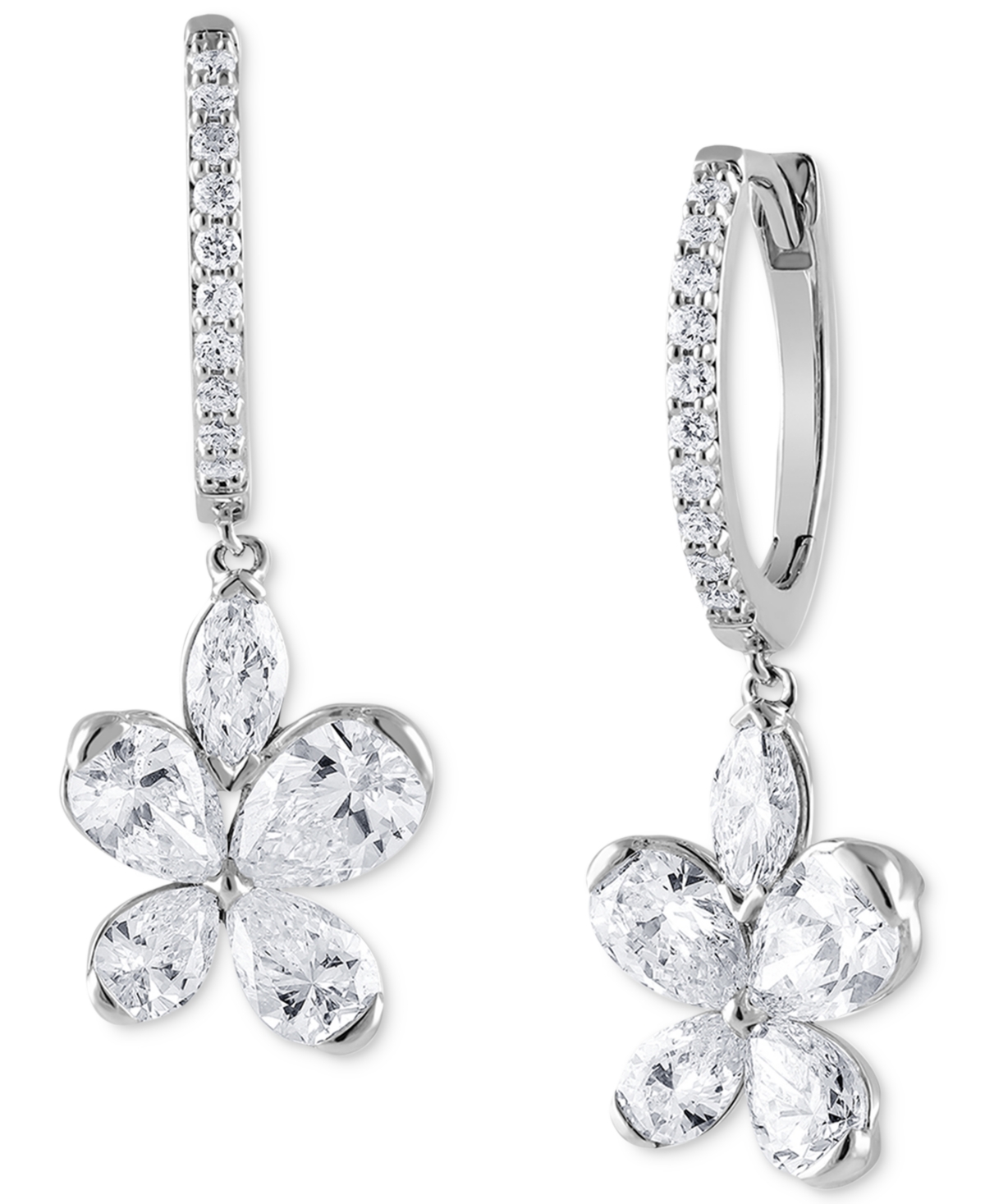 Lab Grown Diamond Pear, Marquise & Round Flower Dangle Hoop Earrings (1-3/4 ct. t.w.) in 14k White Gold - White Gold