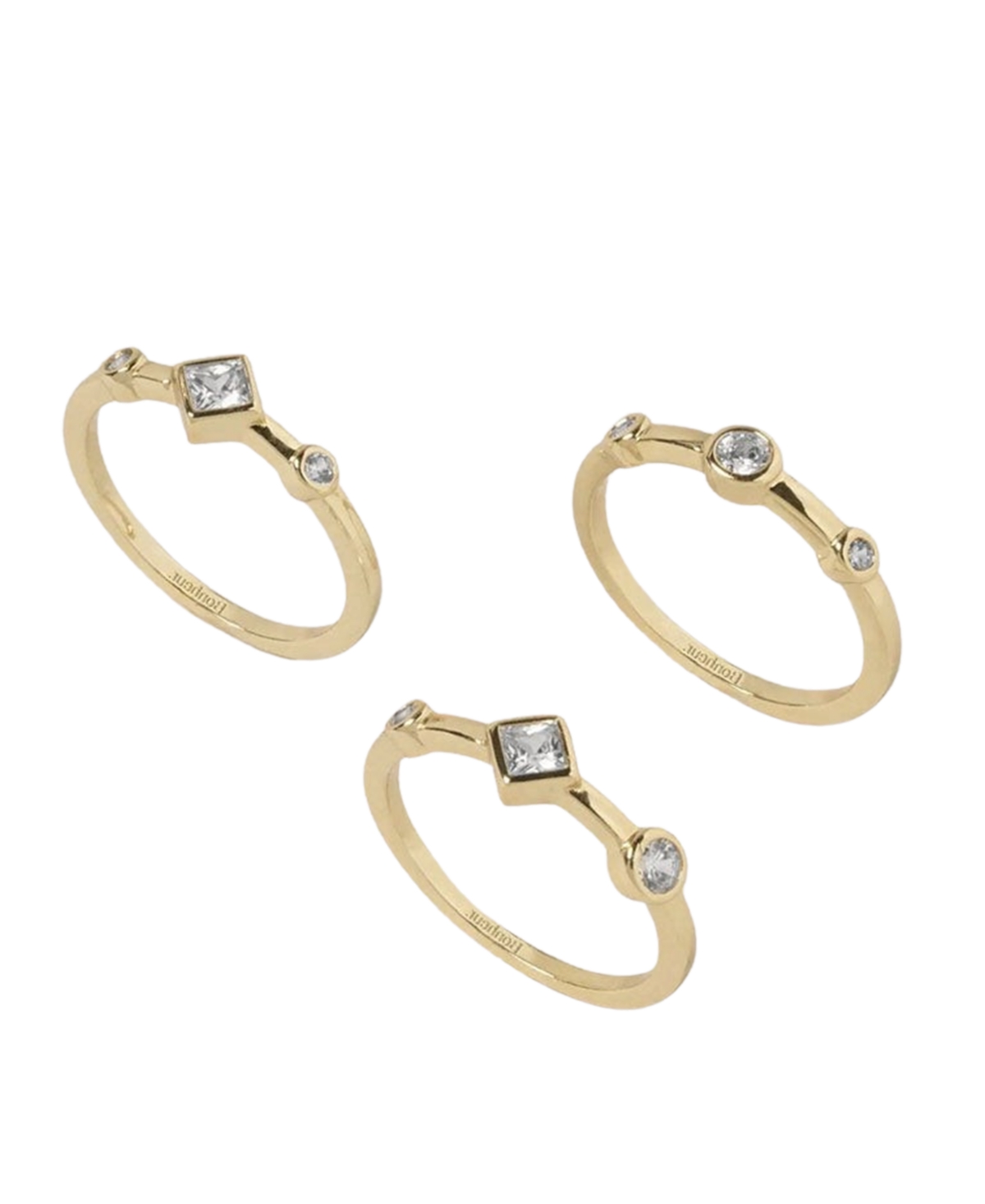 Shop Bonheur Jewelry Bridgette Crystal Multi Bezel Stackable Rings Set 3 Pieces In Karat Micro Plated Gold Over Brass