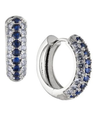 Bonheur Jewelry Addison Blue Crystal Mini Hoop Earrings - Rhodium Plated Brass