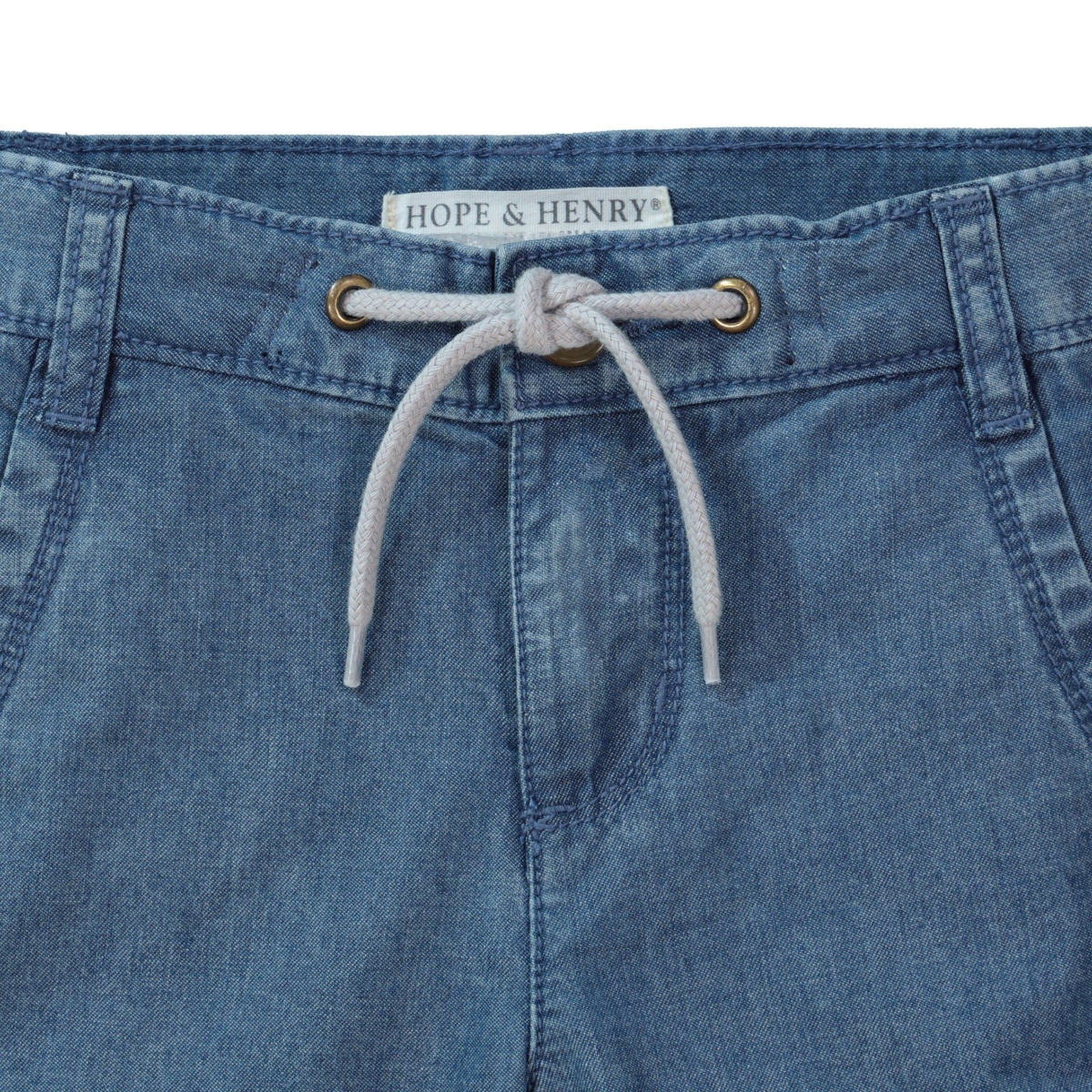 Hope & Henry Baby Boys Chambray Rolled Cuff Pant With Drawstring