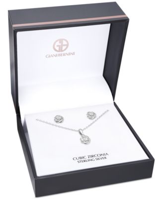 2-Pc. Set Cubic Zirconia Love Knot Pendant Necklace & Matching Stud Earrings in Sterling Silver, Created for Macy's