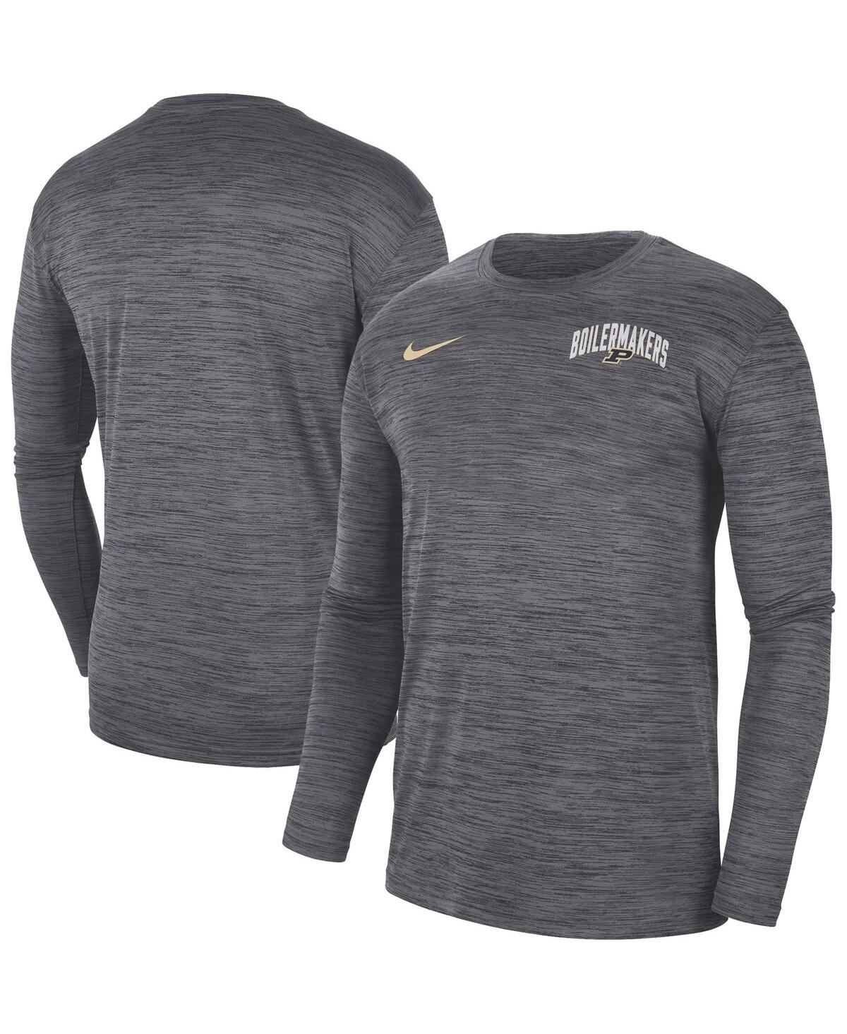 Men's Nike Charcoal Purdue Boilermakers 2022 Sideline Game Day Velocity Performance Long Sleeve T-shirt
