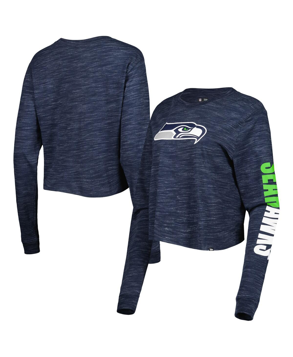 NEW ERA WOMEN'S NEW ERA COLLEGE NAVY SEATTLE SEAHAWKS CROP LONG SLEEVE T-SHIRT 