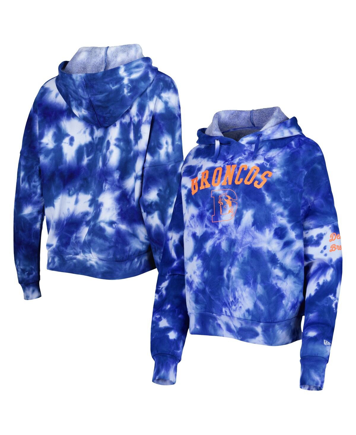 Shop New Era Women's  Royal Denver Broncos Cloud Dye Fleece Pullover Hoodie