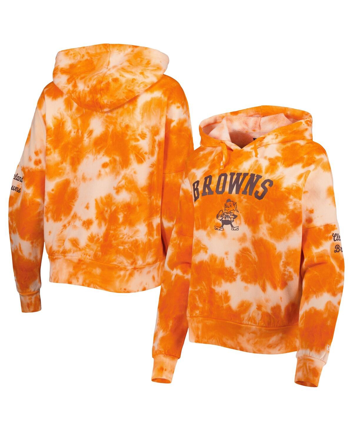 Shop New Era Women's  Orange Cleveland Browns Cloud Dye Fleece Pullover Hoodie