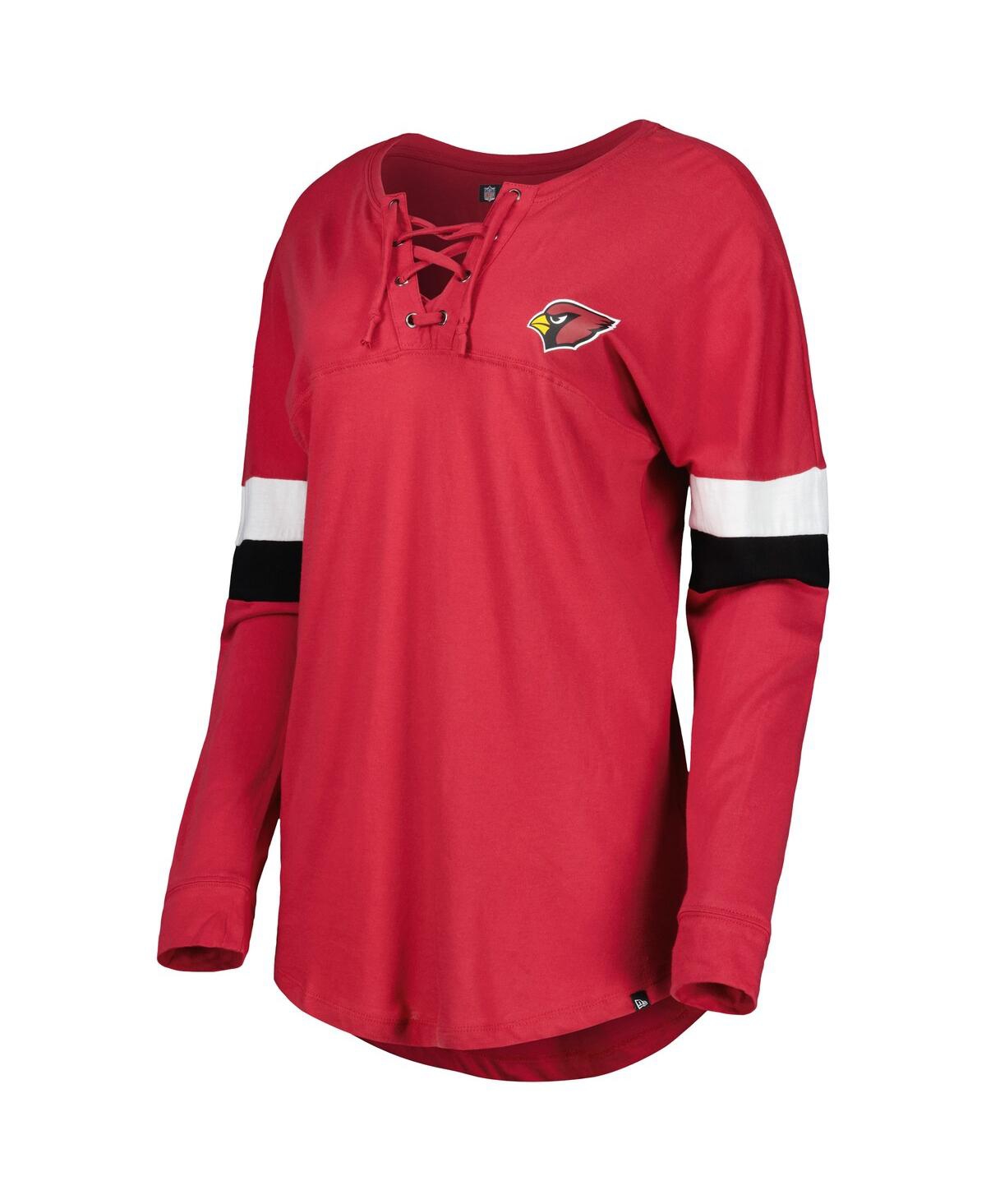 New Era Cardinal Arizona Cardinals Plus Size Athletic Varsity Lace-up V-neck Long Sleeve T-shirt In Cardinal