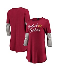 Women's Wine Cleveland Cavaliers Striking in Stripes 3/4 Sleeve Tunic T-shirt