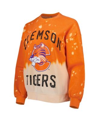 Women's Orange Clemson Tigers Twice As Nice Faded Dip-Dye Pullover Sweatshirt