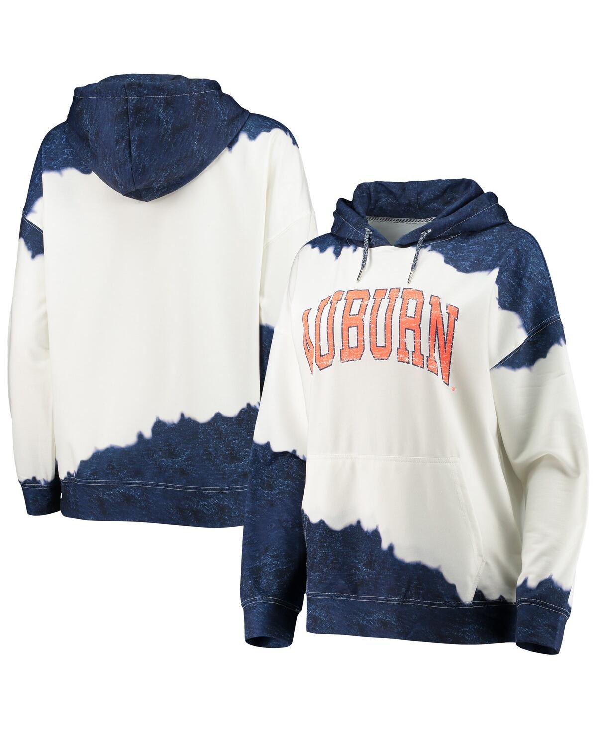 Women's Gameday Couture White, Navy Auburn Tigers For the Fun Double Dip-Dyed Pullover Hoodie - White, Navy