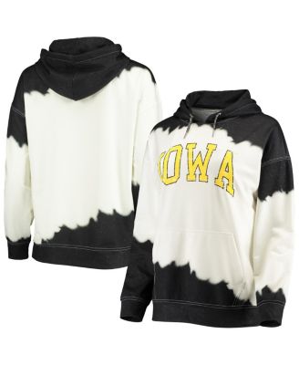 Women's White, Black Iowa Hawkeyes For the Fun Double Dip-Dyed Pullover Hoodie