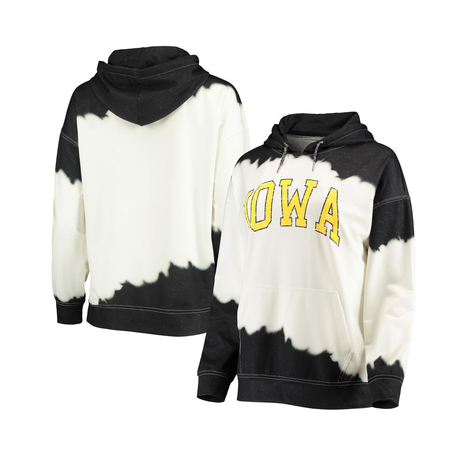 Women's White, Black Iowa Hawkeyes For the Fun Double Dip-Dyed Pullover Hoodie
