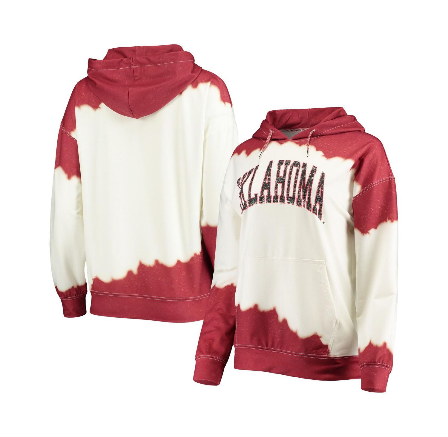 Women's White, Crimson Oklahoma Sooners For the Fun Double Dip-Dyed Pullover Hoodie