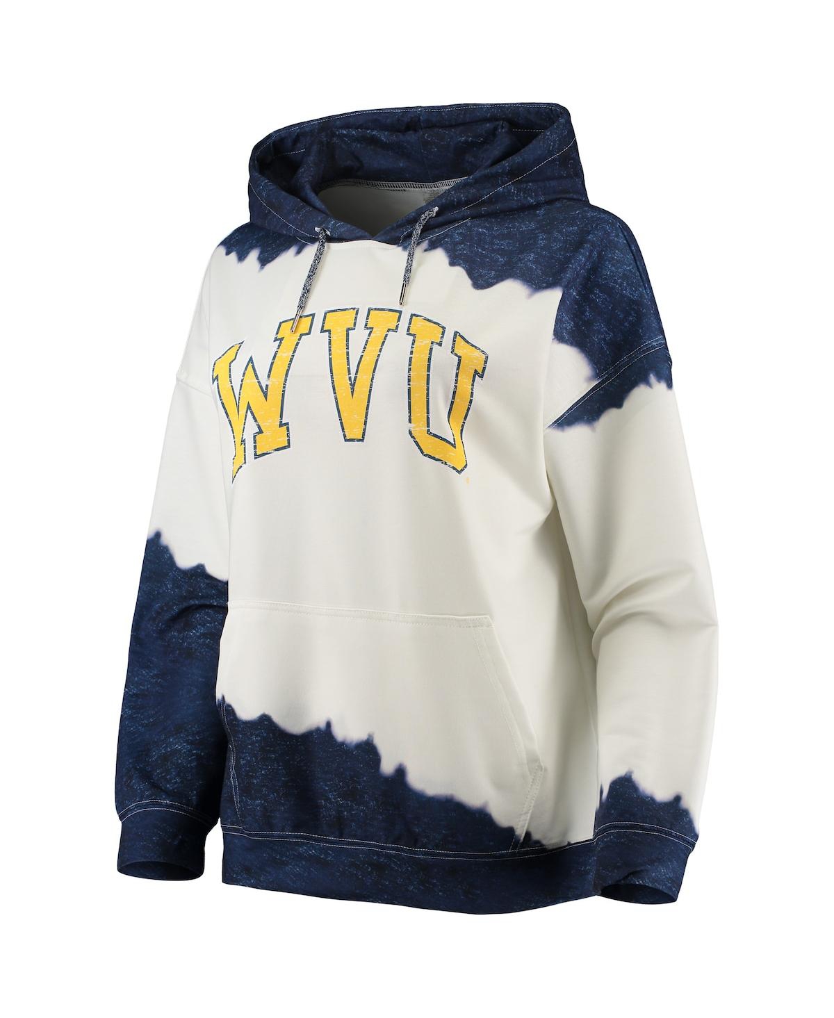 GAMEDAY COUTURE WOMEN'S GAMEDAY COUTURE WHITE, NAVY WEST VIRGINIA MOUNTAINEERS FOR THE FUN DOUBLE DIP-DYED PULLOVER  