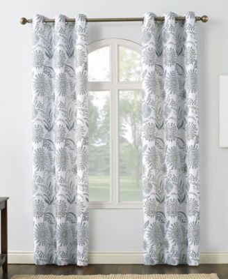 No. 918 Janelle Medallion Floral Semi Sheer Grommet Curtain Panel Collection In White
