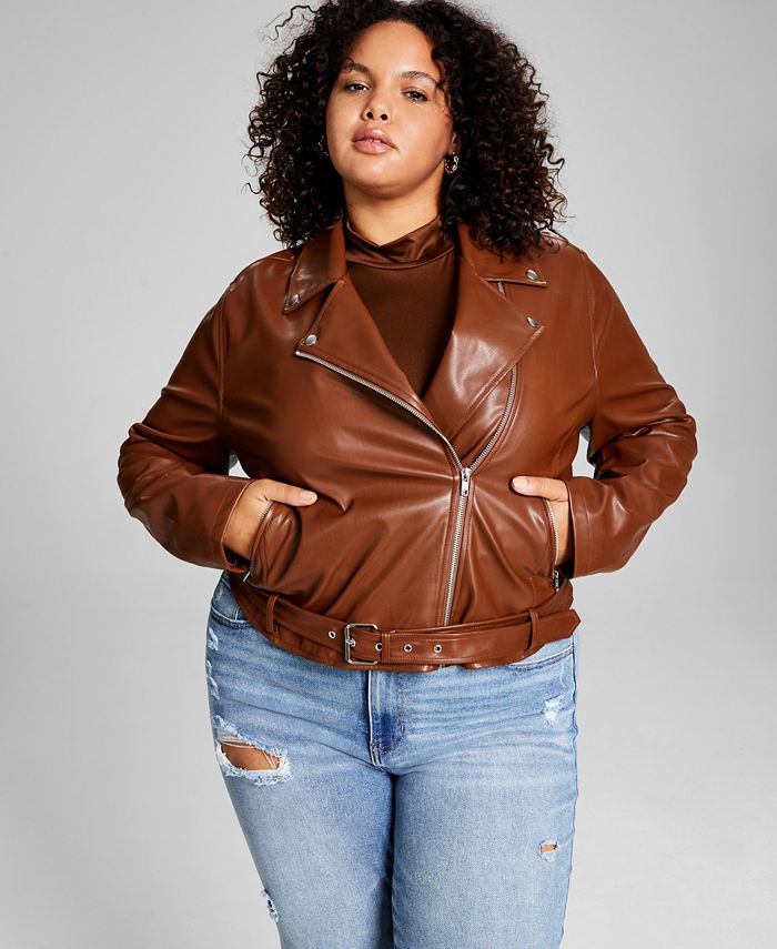 And Now This Trendy Plus Size Faux Leather Moto Jacket Macy s