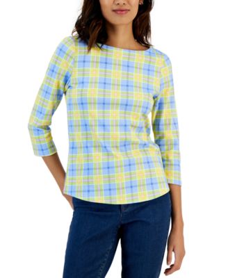 Charter Club Womens Cotton Plaid Top Red Size X Large