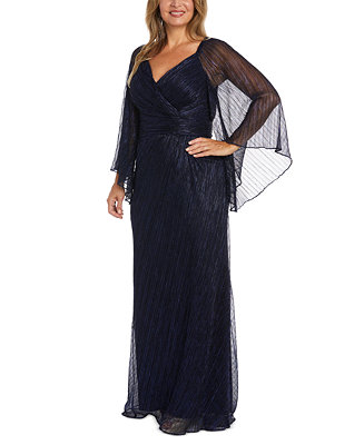 Nightway Women's Sweetheart-Neck Draped-Illusion-Sleeve Gown - Macy's