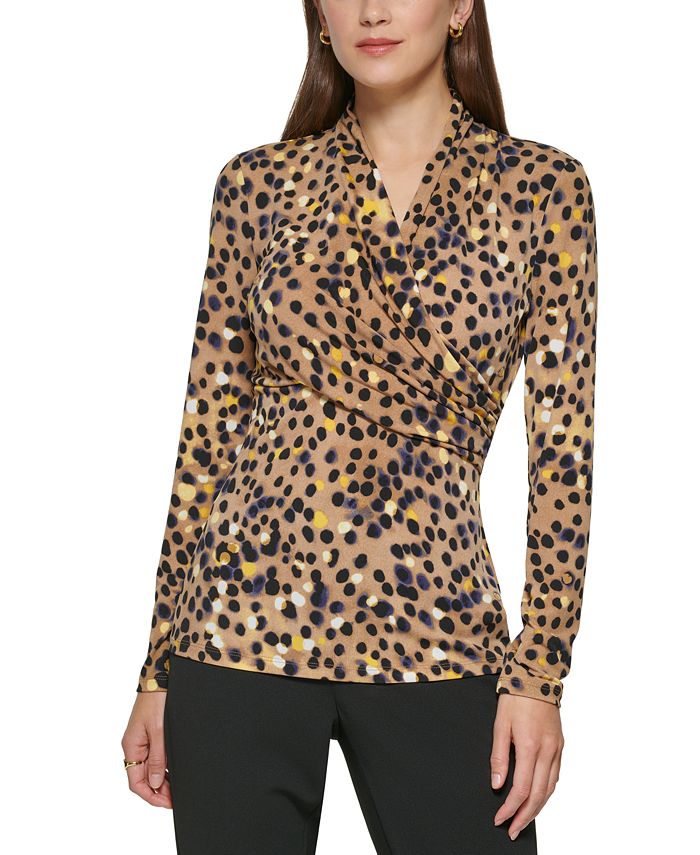 DKNY Petite SurpliceNeck GatheredSide LongSleeve Top Macy's