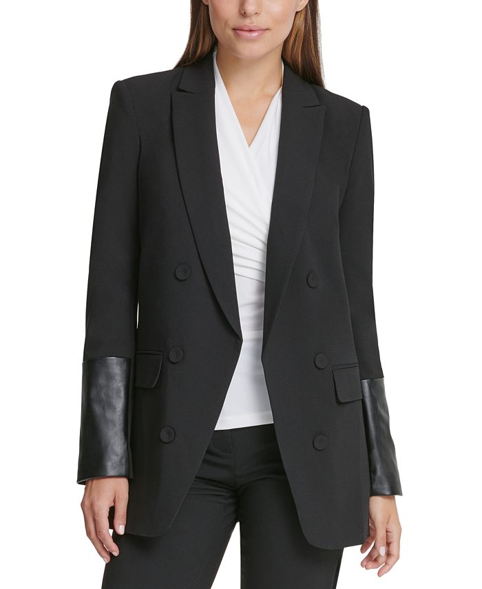 DKNY Petite MixedMediaSleeve OpenFront PeakCollar Blazer Macy's