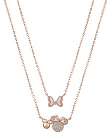 Cubic Zirconia Minnie Mouse Bow Necklace Set with Extender (0.01, 0.06, 0.12 ct. t.w.) in 14K Rose Gold Flash-Plated