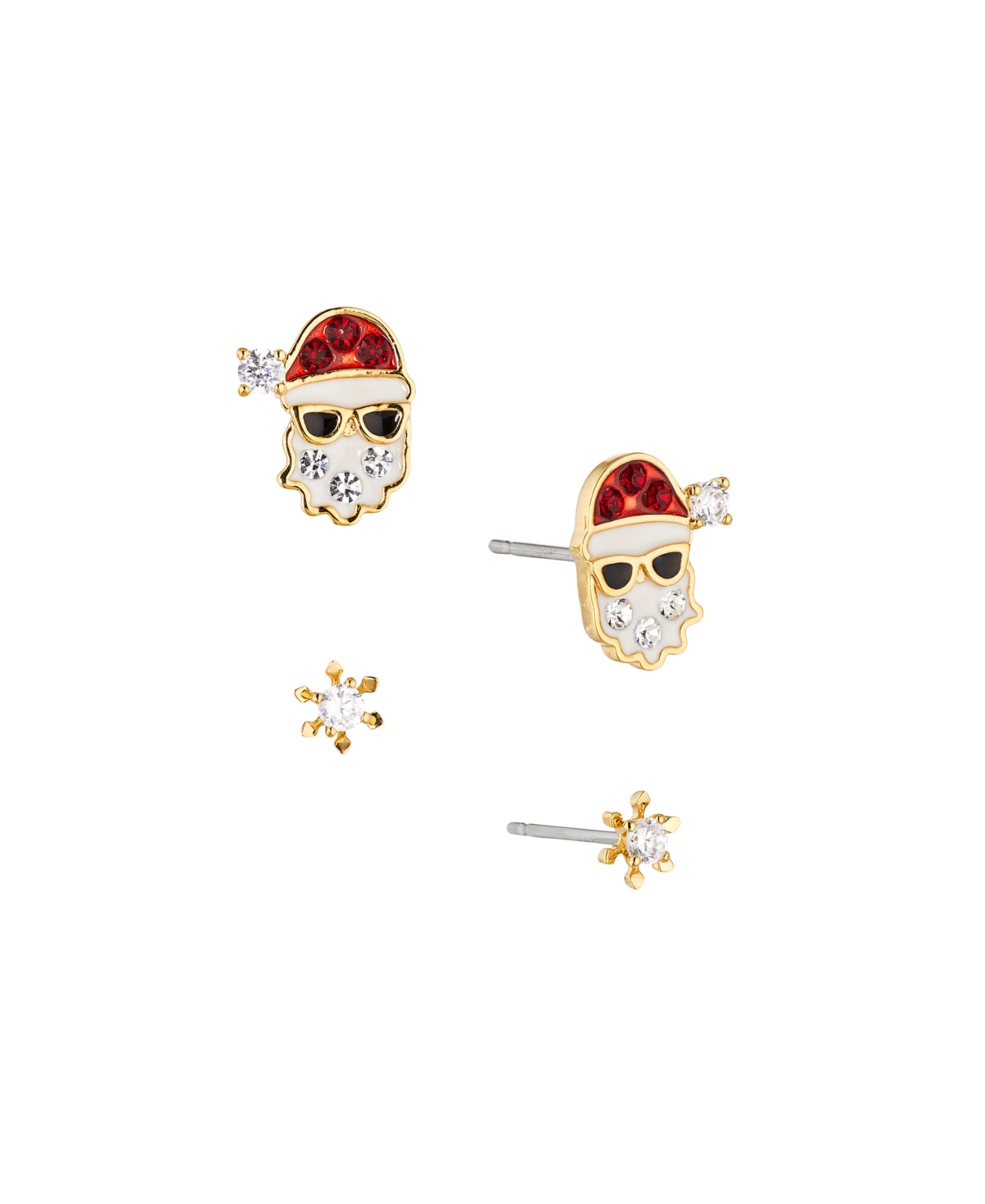 Santa Stud and Snowflake Stud Earring in 18K Gold Plated Set, 4 Pieces - K Gold Plated
