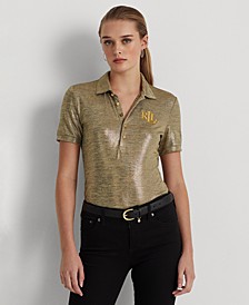 Women's Foil-Print Jersey Polo Shirt