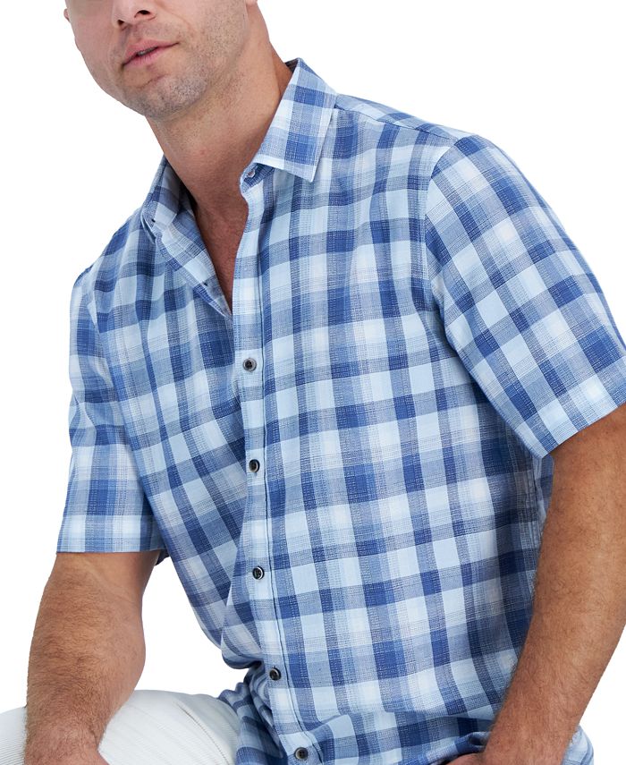 Alfani Men's ShortSleeve Panama Plaid Textured Shirt, Created for Macy
