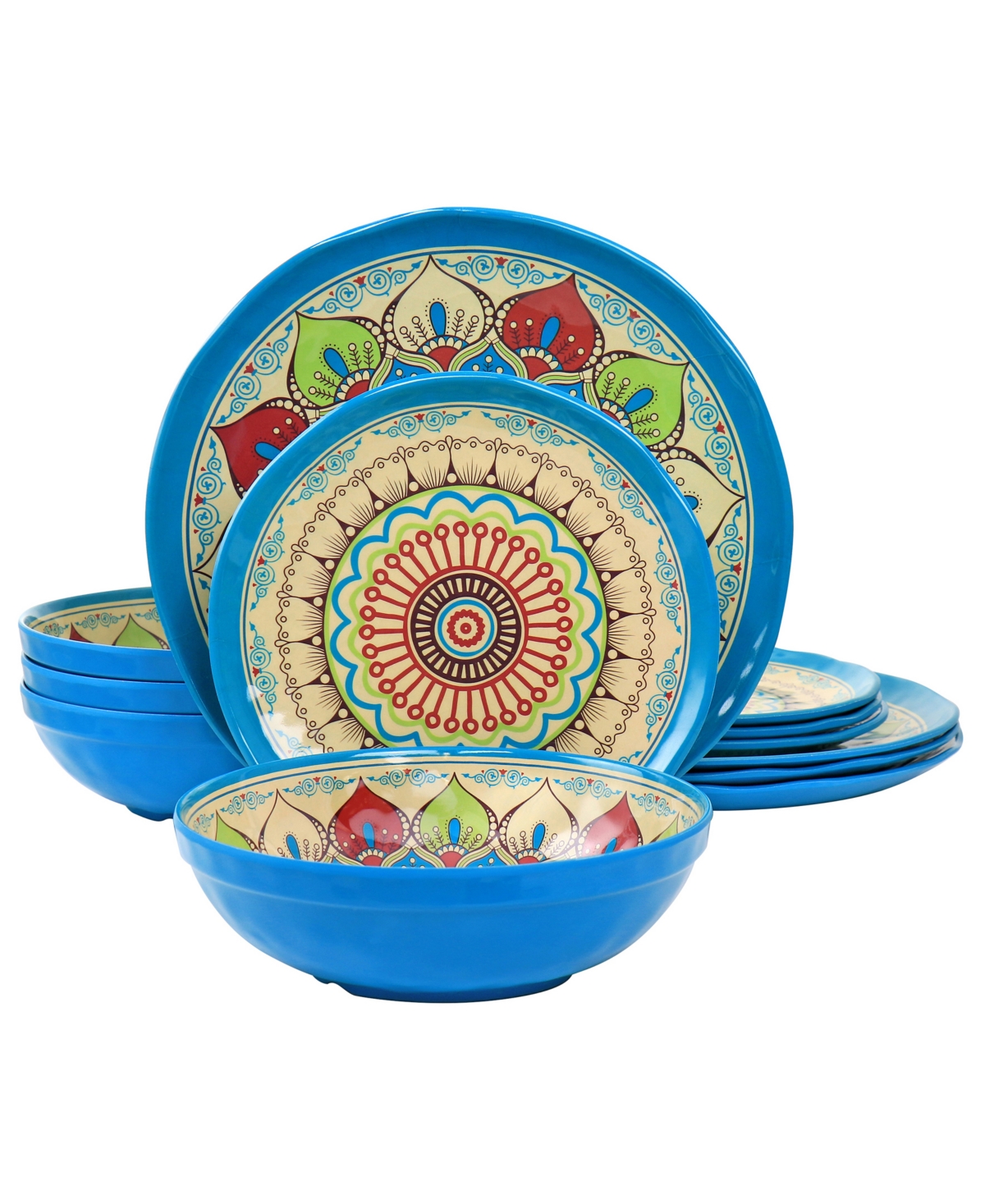 Mandala Micaela 12 Piece Melamine Dinnerware Set, Service for 4 - Multi-Color