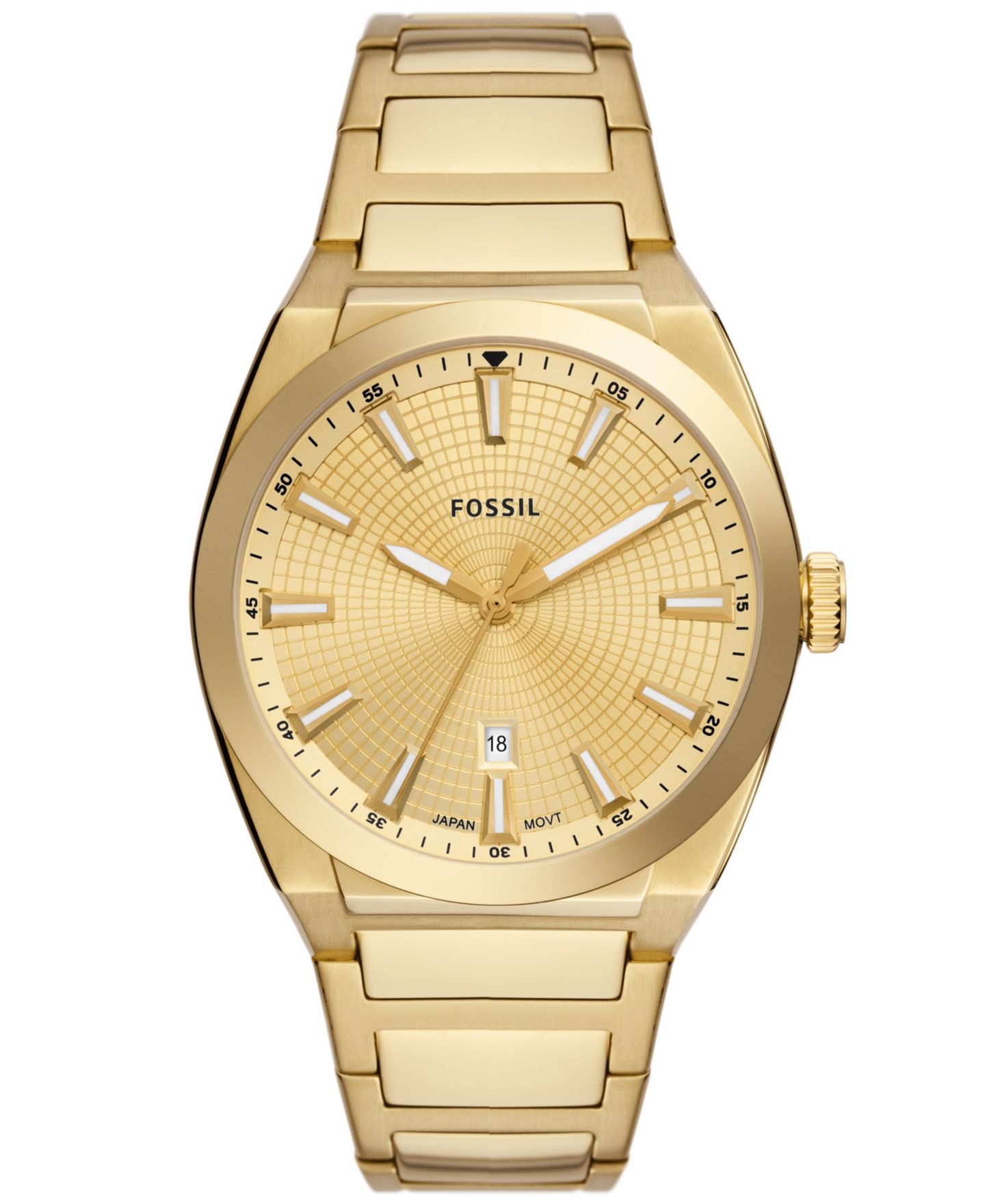 Мужские часы Fossil Everett, три стрелки, дата, сталь цвета золота, 42 мм — фото 1