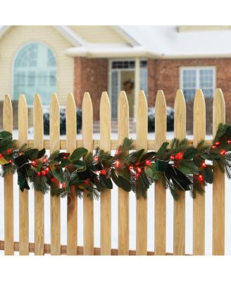 9' Magnolia Mix Pine Garland with LED Lights and Bows