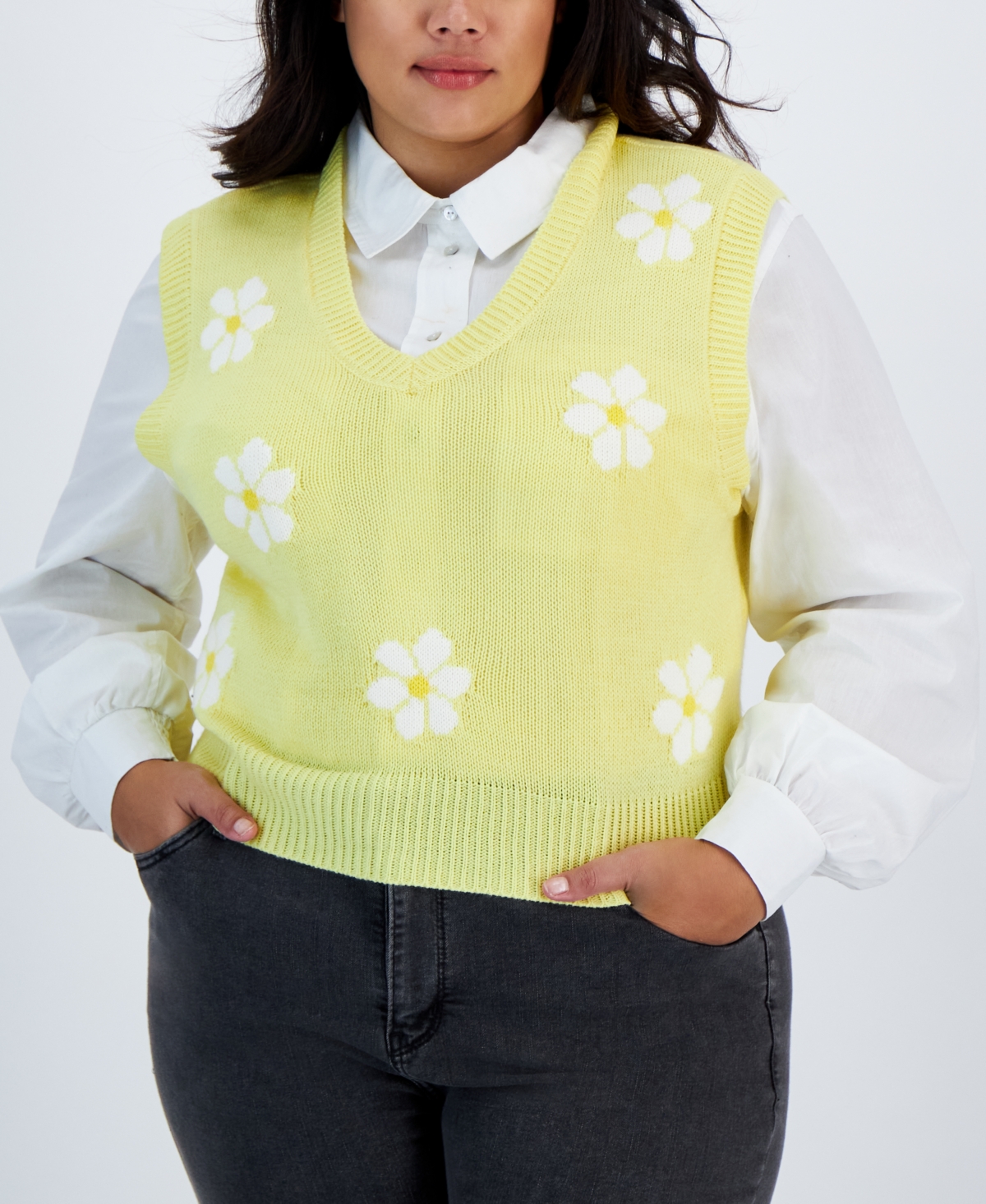 Just Polly Trendy Plus Size Daisy Sweater Vest