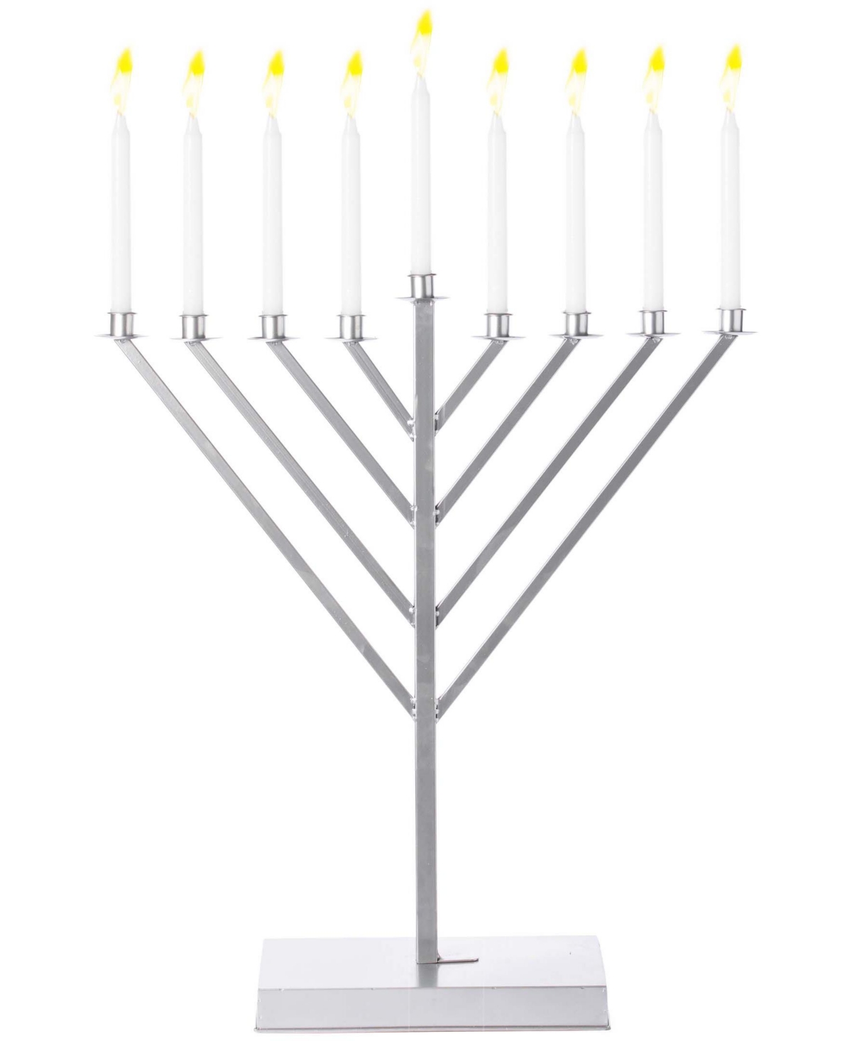 Coated Hanukkah Menorah for Synagogue, Large - Silver-Tone