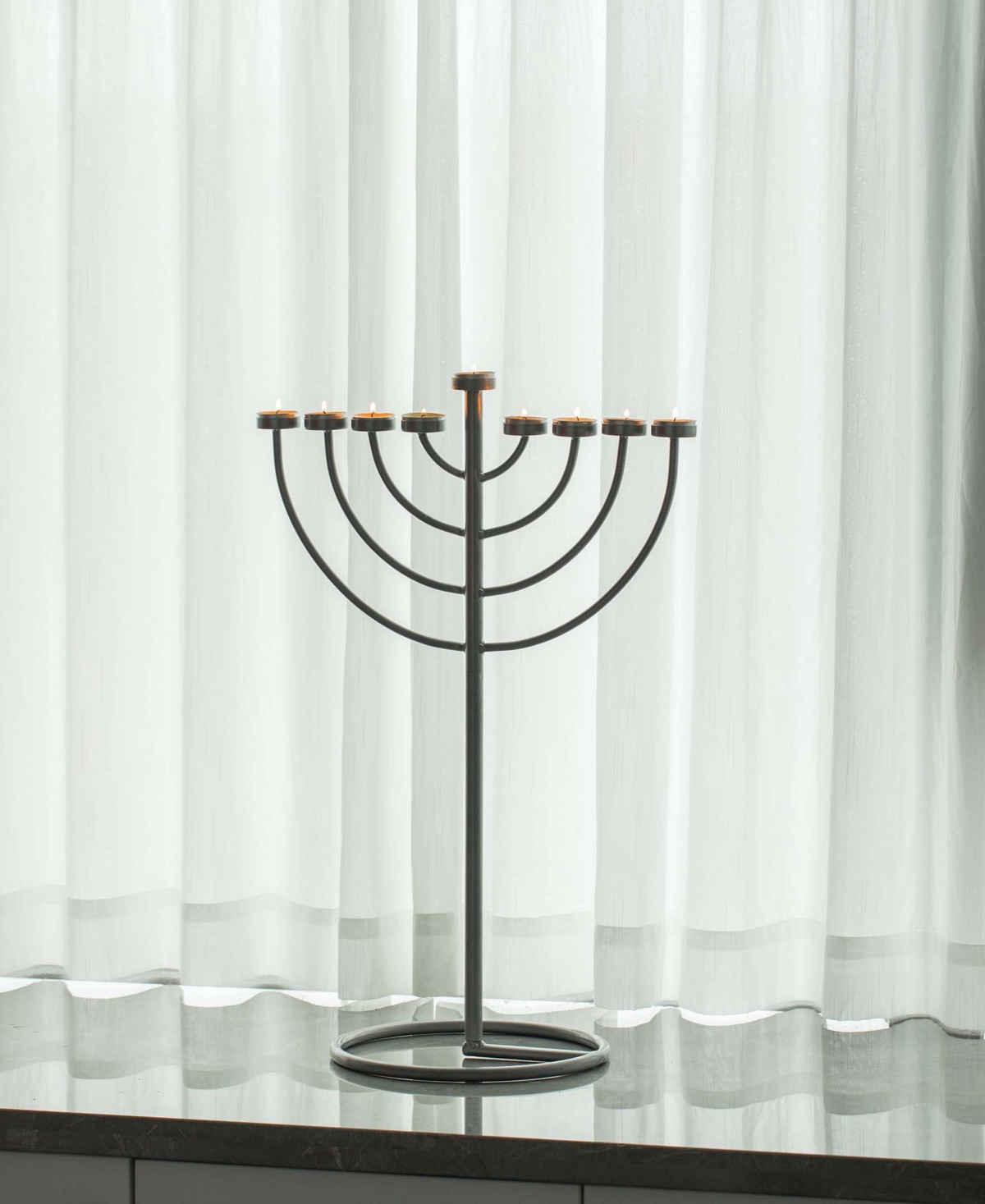 Modern 9 Branch Lighting Thin Pipe Hanukkah Menorah, Small