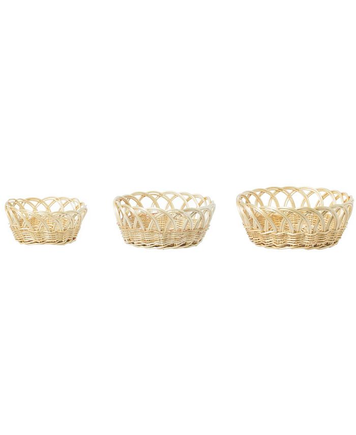 Natural Willow Oval Shaped Gift Basket Fruit Bowl Bread Serving Tray With Handle
