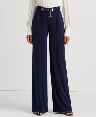 Lauren Ralph Lauren - Women's Pleated Jersey Belted Wide-Leg Pants