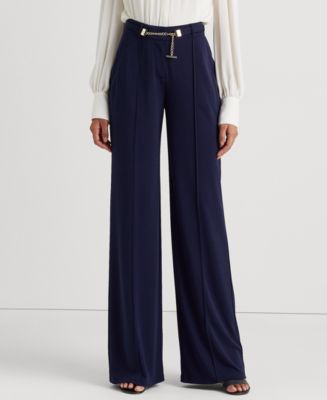 Lauren Ralph Lauren Women's Pleated Jersey Belted Wide-Leg Pants - Macy's