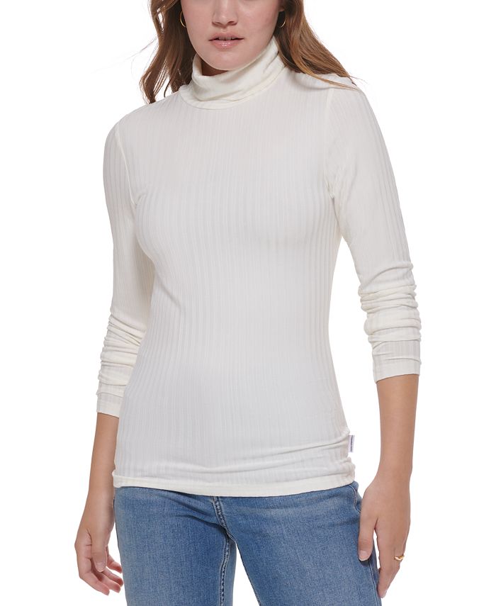 Calvin Klein Women's One Shoulder Turtleneck Top Brown Size Small